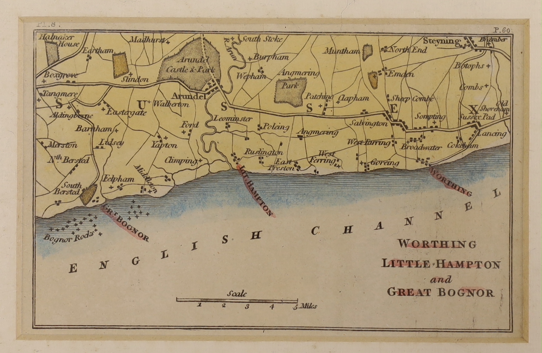 Three 18th/19th century maps including Worthing, Little Hampton and Great Bognor and The Isles of Sicily, largest 19 x 12cm